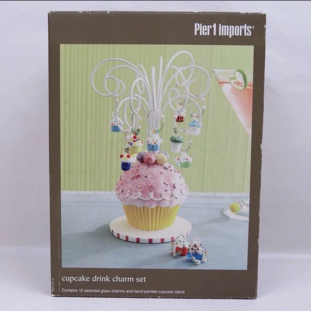 Pier 1 Pink and Yellow Cupcake Drink Charm Display